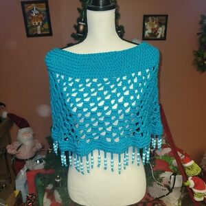 Teal Crochet Women Overlay/shawl